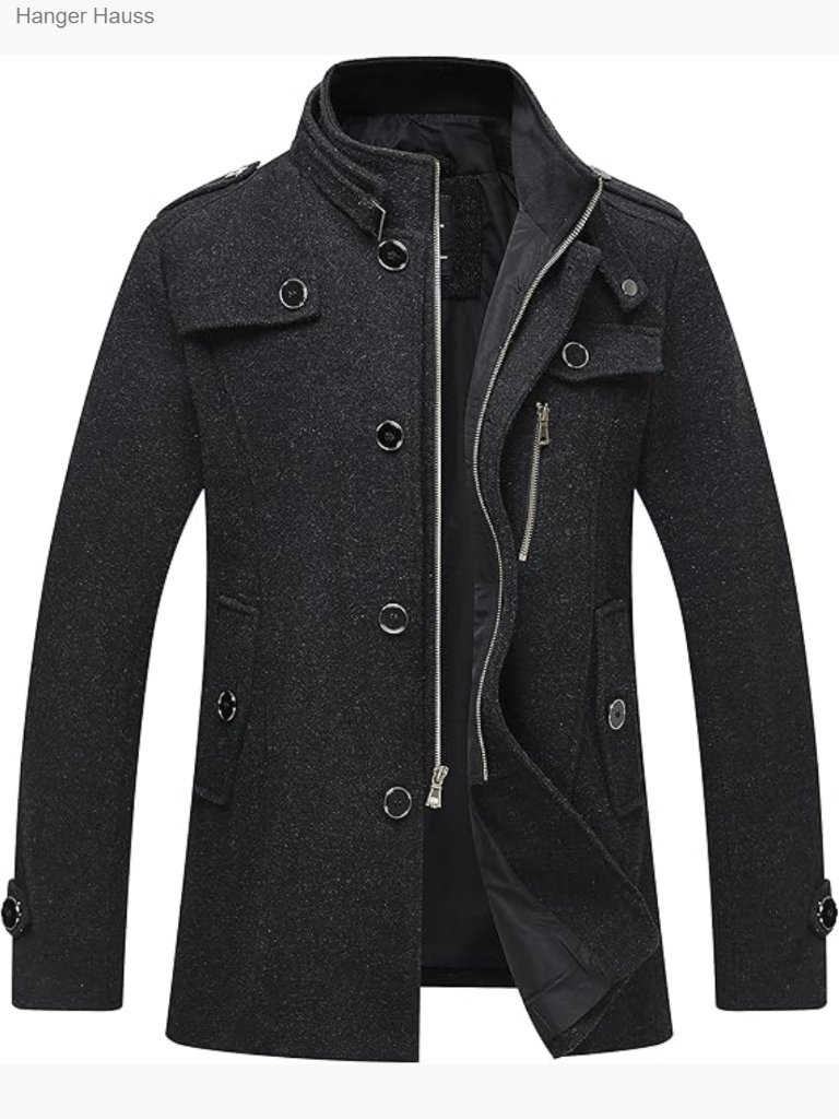 Men's Wool Blend Pea Coat Stand Collar Windproof